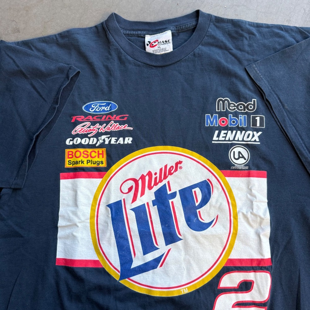 Chase Authentics Rusty Wallace Miller Lite NASCAR Racing T-Shirt Navy Blue XL